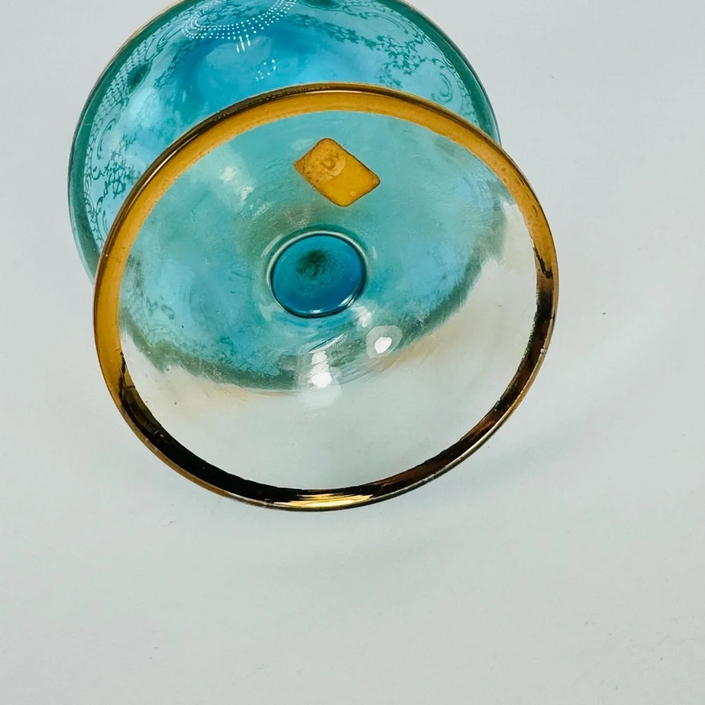 Empoli Italy Glass Aqua Blue Jeweled Decanter Mid Century No Stopper VTG